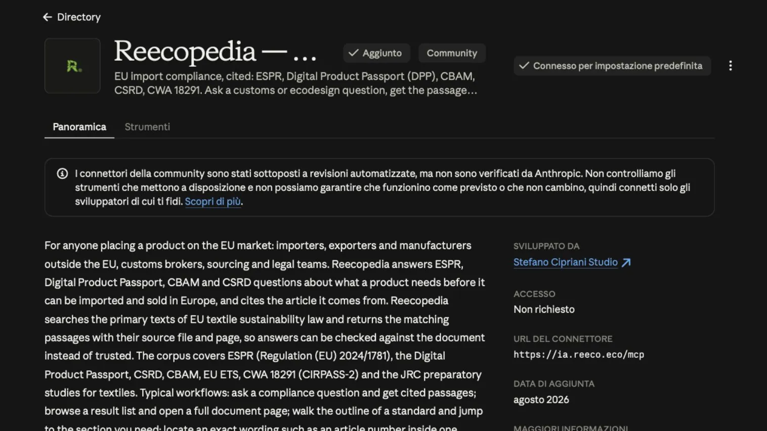 Unser Tool Reecopedia ist jetzt auch im Anthropic-Verzeichnis gelistet